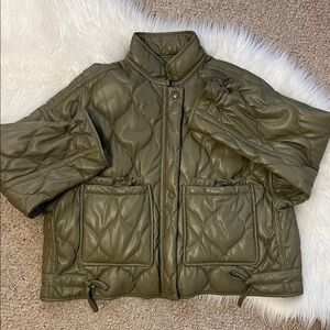 Zara Olive Green Quilted Puffer Jacket